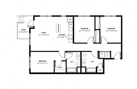 a floor plan of a home with two bedrooms and two baths and a terrace