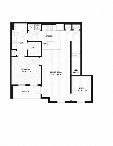 a floor plan of a house with a garage and a staircase
