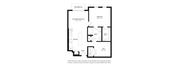 a floor plan of a unit with a bedroom and a living room