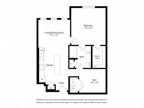 a floor plan of a unit with a bedroom and a living room