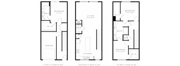three floor plans of a house with different floors and rooms