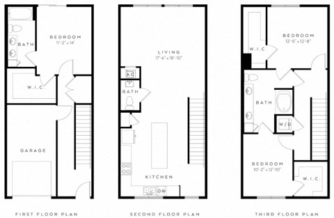 three floor plans of a house with different floors and rooms
