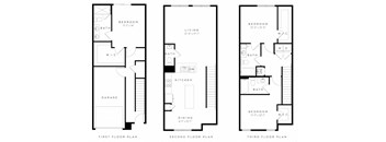 three floor plan of a house with three different floors