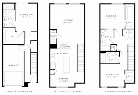 three floor plan of a house with three different floors