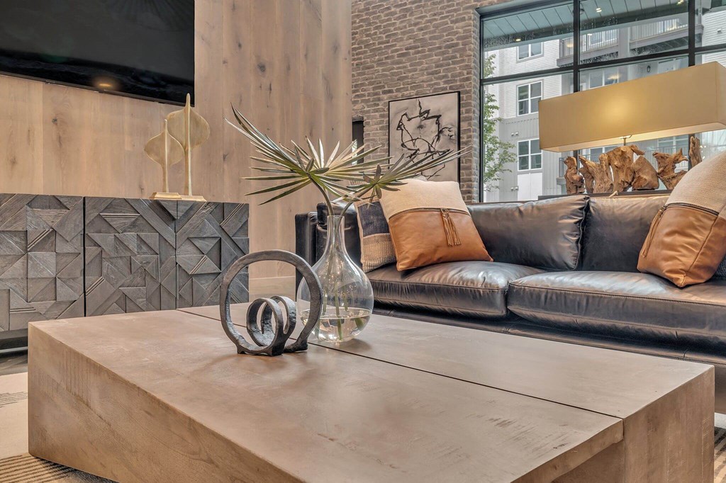 a living room with a couch and a coffee table