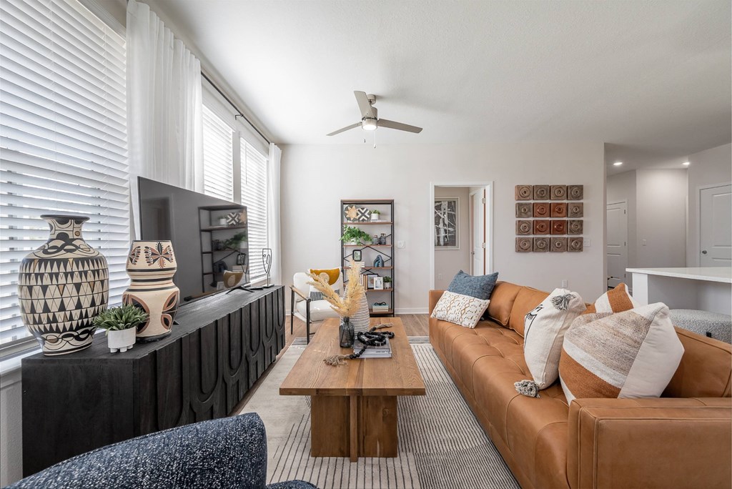 a living room with a couch and a coffee table