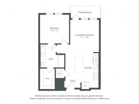 a floor plan of a unit with a bedroom and a living room