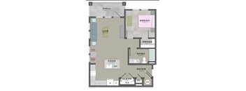 a floor plan of a bedroom apartment with a bathroom and a living room