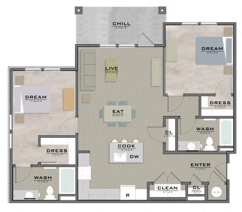 a floor plan of a house with bedrooms and a living room