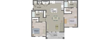 a floor plan of a living room and a kitchen