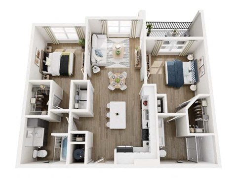 a stylized view of a 3d floor plan of a bedroom