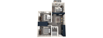 a 3d floor plan of a 2100 sq ft apartment