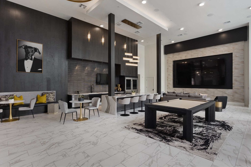 a billiards table in a lobby of a building