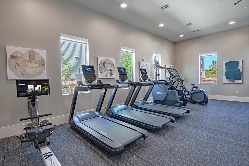 the gym is equipped with cardio equipment and state of the art cardio machines and windows