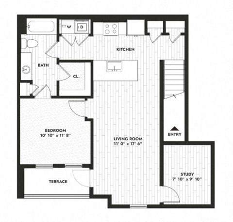 a floor plan of a house with a garage and a staircase