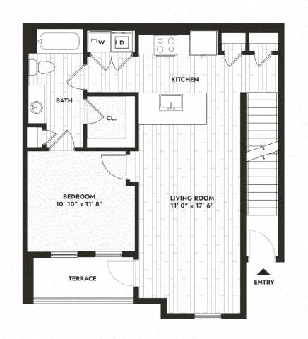 a floor plan of a house with a bedroom and a living room