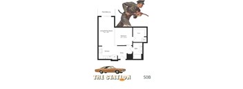 a floor plan for a house with a car and a guitarist