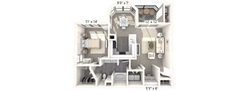 a 2 bedroom floor plan with a bathroom and a living room