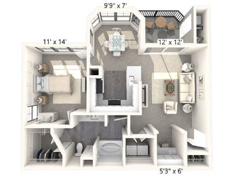 a 2 bedroom floor plan with a bathroom and a living room