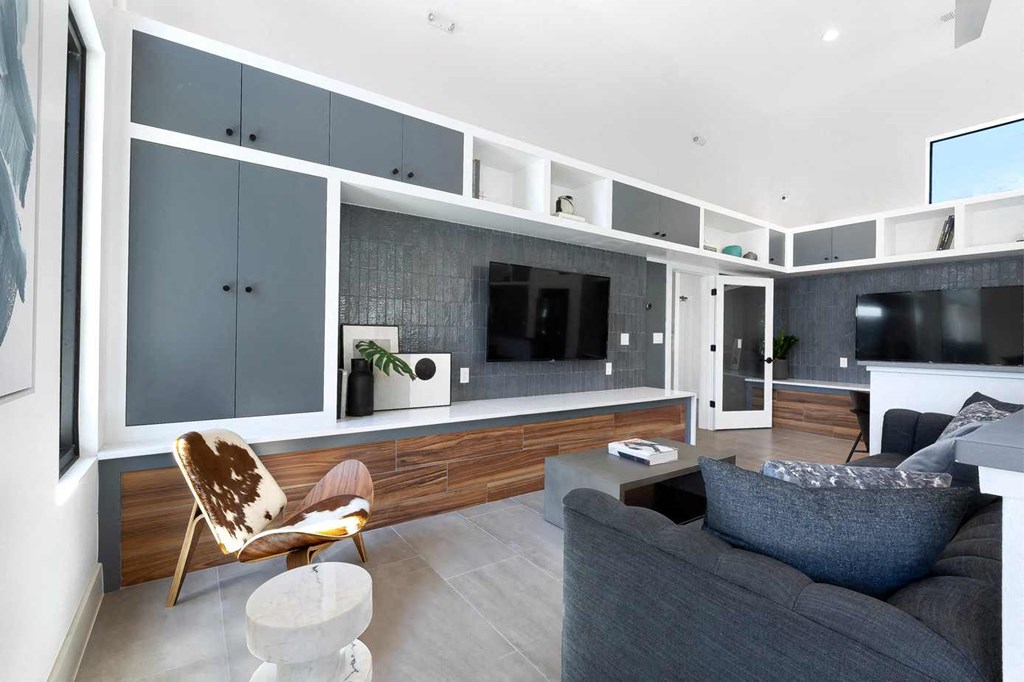 a living room with a couch and a television