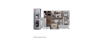 a 3d floor plan of a house with a car
