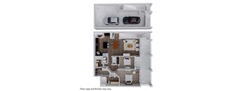 a floor plan of a house with two cars