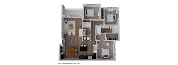 a 3d floor plan of a house with a bedroom and a living room