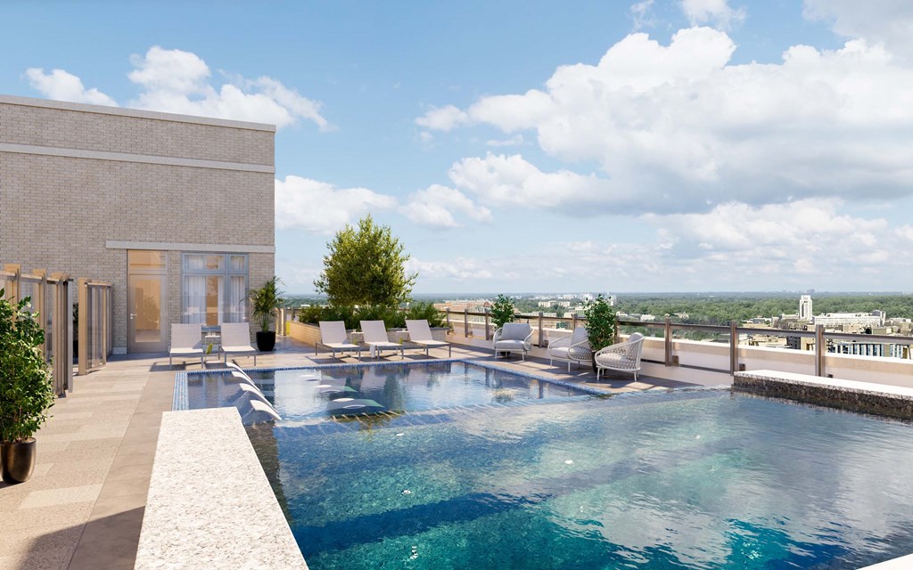 a pool on the roof of a building