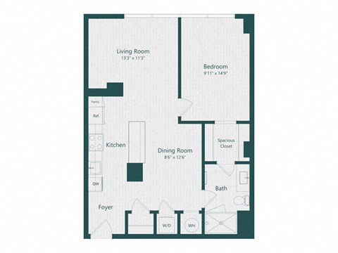 a floor plan of a unit with a bedroom and a living room