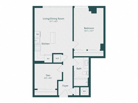 a floor plan of a unit with a bedroom and a living room