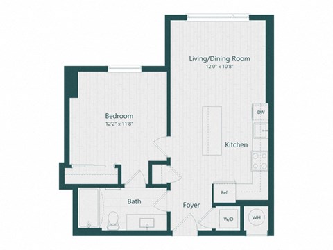 a floor plan of a living room and kitchen