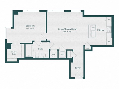 a floor plan of a house with an open floor plan with a bedroom and a