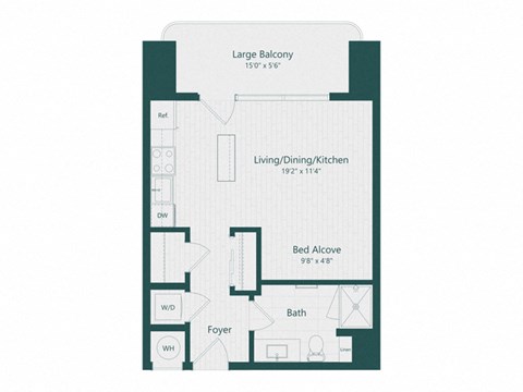a floor plan of a house with a bedroom and a living room