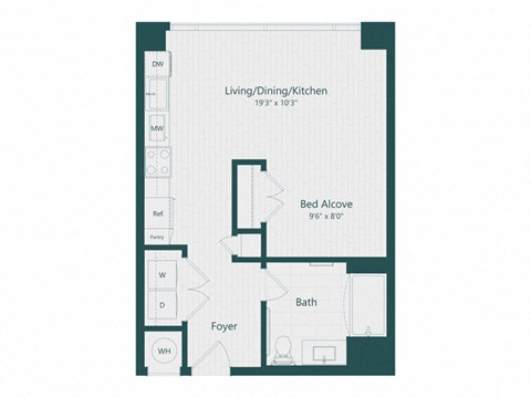 a floor plan of a unit with a bedroom and a bathroom