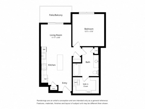 a floor plan of a unit with a bedroom and a living room