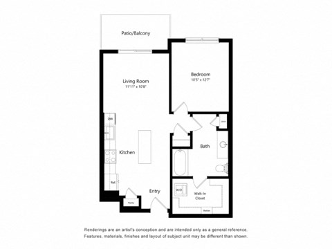 a floor plan of a unit with a bedroom and a living room