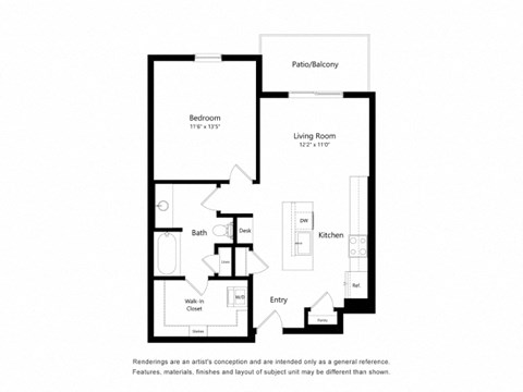 a floor plan of a unit with a bedroom and a living room