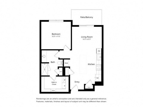 a floor plan of a unit with a bedroom and a living room
