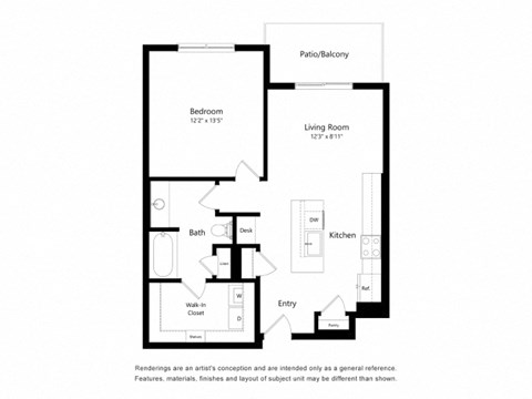 a floor plan of a unit with a bedroom and a living room