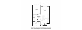 a floor plan of a unit with a bedroom and living room