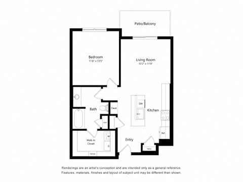 a floor plan of a unit with a bedroom and living room