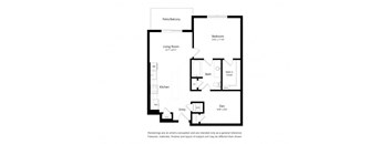 a floor plan of a unit with a bedroom and a living room