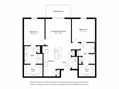 a floor plan of a bedroom apartment with an open floor plan