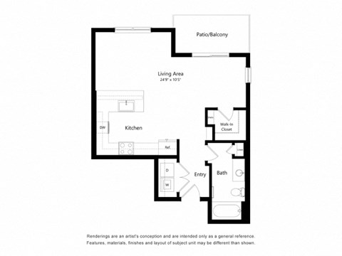 a floor plan of a unit with a bedroom and a living room