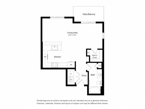 a floor plan of a unit with a bedroom and a living room