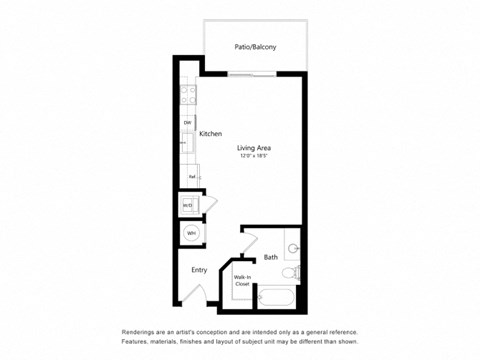 a floor plan of a 1 bedroom apartment