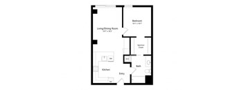 a floor plan of a unit with a bedroom and a living room