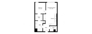 a floor plan of a unit with a bedroom and a living room