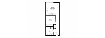 a floor plan of a 1 bedroom floor plan with an open