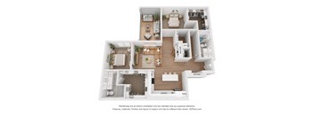 a stylized floor plan with a bedroom and living room